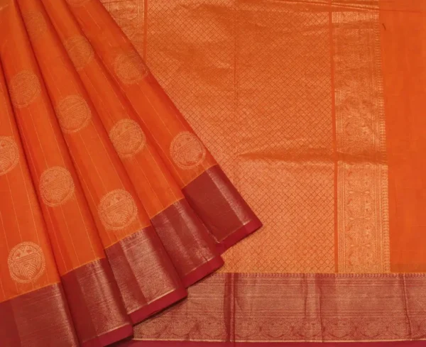 Pure Orange Handloom Kovai Cotton Saree