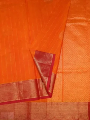 Close-up of golden zari peacock motifs on Pure Orange Kovai Cotton Saree