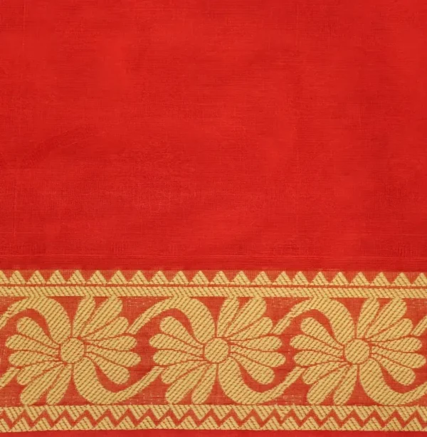Pure Red Embossed Cotton Saree With Floral