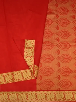 Close-up of floral thread work motifs on Pure Red Embossed Cotton Saree
