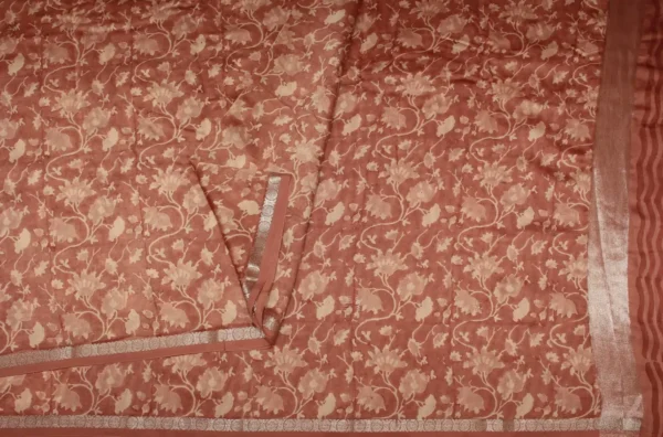 Salmon Peach Pink Pure Chanderi Cotton Saree