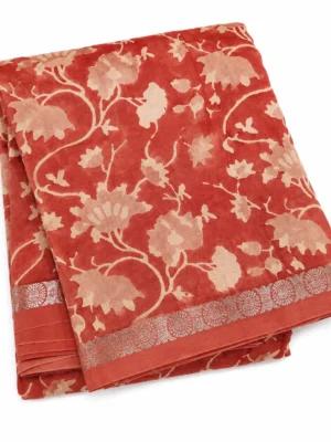 Salmon Peach Pink Pure Chanderi Cotton Saree