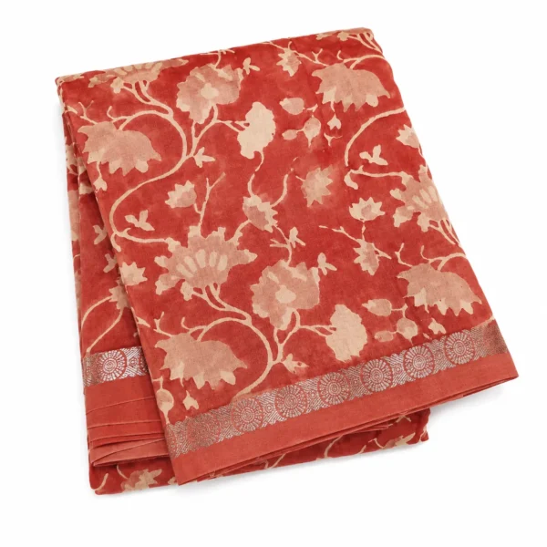 Salmon Peach Pink Pure Chanderi Cotton Saree