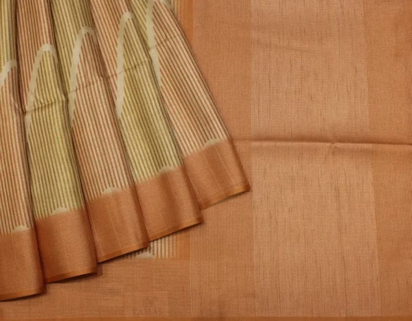 Semi Tussar Saree In Peach Color With Copper Zari