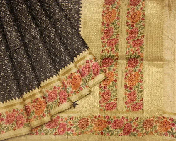 Charcoal Black Semi Tussar Saree
