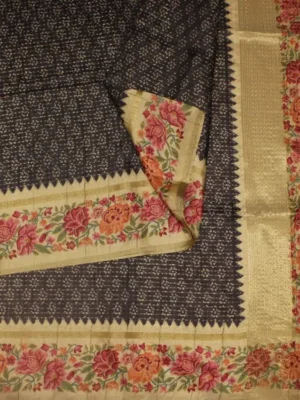 Charcoal Black Semi Tussar Saree In Close Up