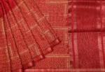 Semi Tussar Saree In Crimson Red With Jaal Work