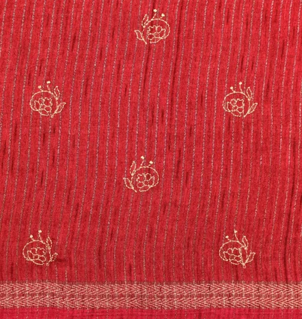 Semi Tussar Saree In Crimson Red With Jaal Work