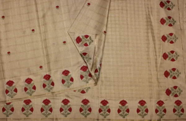 Cream Floral Semi Tussar Saree