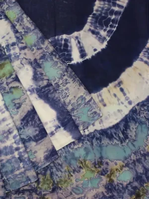 Sky Blue Mulmul Cotton Saree With Shibori