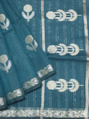 Semi Tussar Saree In Teal Blue