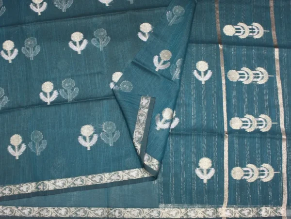 Semi Tussar Saree In Teal Blue