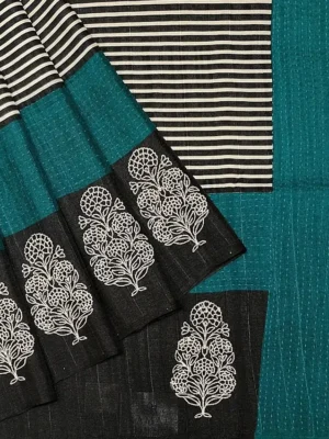 Semi Tussar Saree In Teal Green