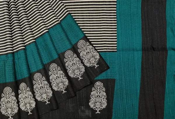 Semi Tussar Saree In Teal Green