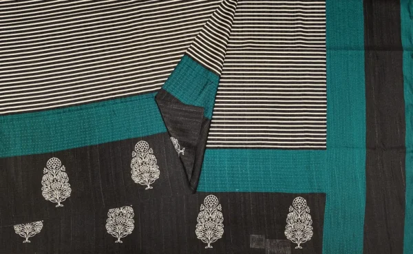 Semi Tussar Saree In Teal Green