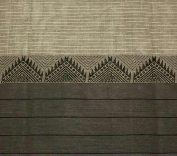Warm Grey Kovai Cotton Saree With Temple Border