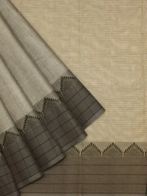 Warm Grey Kovai Cotton Saree With Temple Border