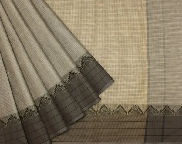 Warm Grey Kovai Cotton Saree With Temple Border
