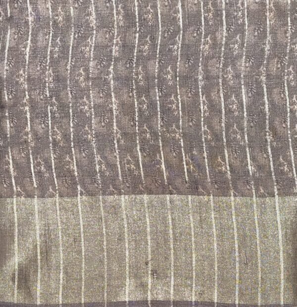 Gray Tussar Silk Saree with Silver Zari Border