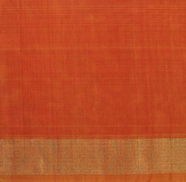 Gray White Pochampally Silk Cotton Saree with Orange Ikat Pallu