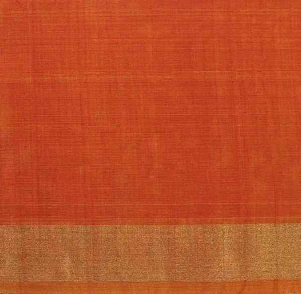 Gray White Pochampally Silk Cotton Saree with Orange Ikat Pallu