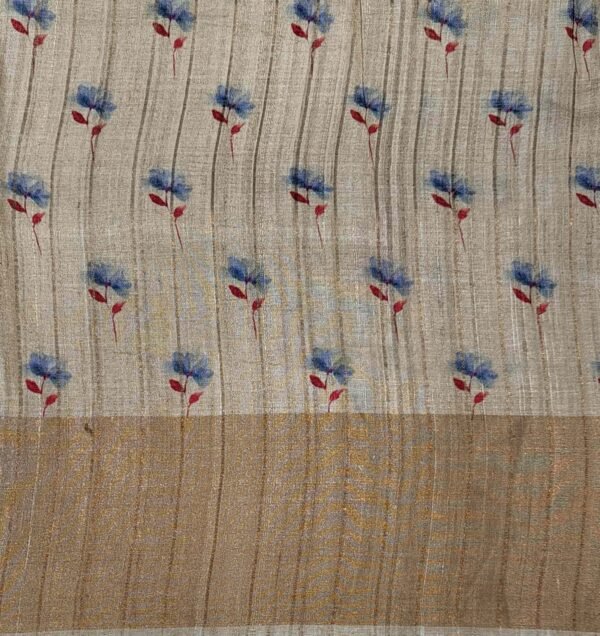 Pure Tussar Silk Saree with Handpainted Floral Prints