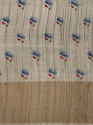 Beige Cream Pure Tussar Silk Saree In Blouse