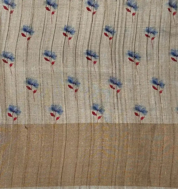 Pure Tussar Silk Saree with Handpainted Floral Prints