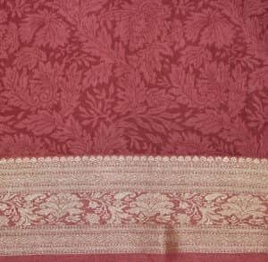 Semi Chanderi Saree in Cream White with Pastel Maroon Floral Prints