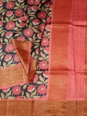 Black Pure Tussar Silk Saree In Closeup
