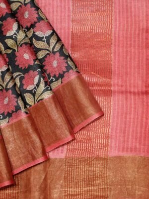 Black Pure Tussar Silk Saree