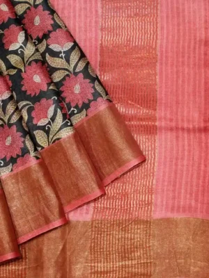 Black Pure Tussar Silk Saree