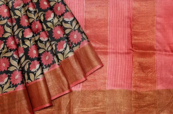 Black Pure Tussar Silk Saree