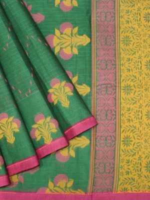 Pure Handloom Kovai Cotton Saree In Bottle Green Shade