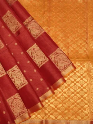 Pure Handloom Soft Silk Saree In Red Brown