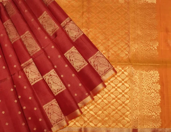 Pure Handloom Soft Silk Saree In Red Brown