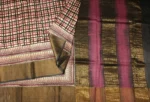 Cream Checks Pure Tussar Silk Saree