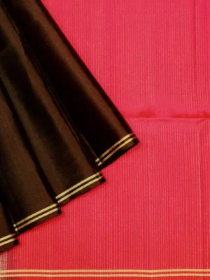 Pure Soft Silk Saree In Dark Brown With Rani Pink