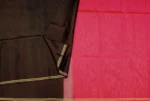 Pure Soft Silk Saree In Dark Brown With Rani Pink
