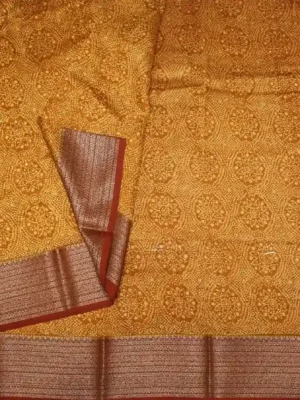 dark mastard pure chanderi cotton saree in closeup