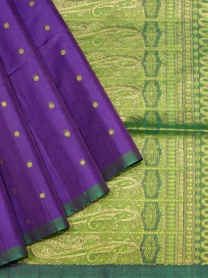 Silk Cotton Saree In Violet With Dark Peacock Blue
