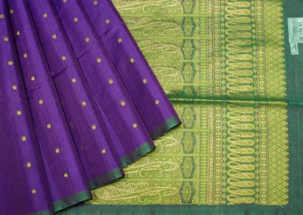 Silk Cotton Saree In Violet With Dark Peacock Blue