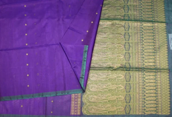 Silk Cotton Saree In Violet With Dark Peacock Blue