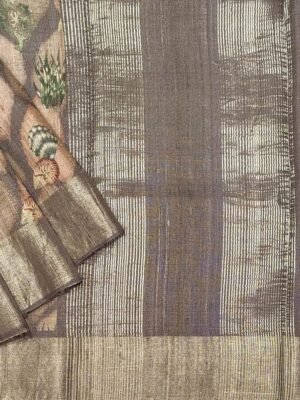 Gray Tussar Silk Saree with Silver Zari Border