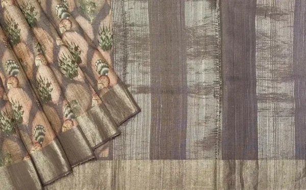 Gray Tussar Silk Saree with Silver Zari Border