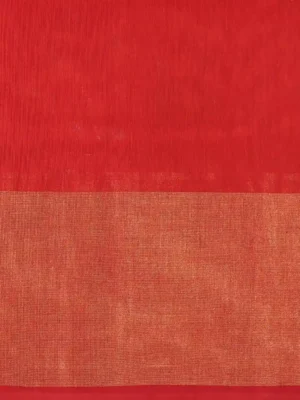 Dark Green Pochampally Silk Cotton Saree with red pallu In Blouse