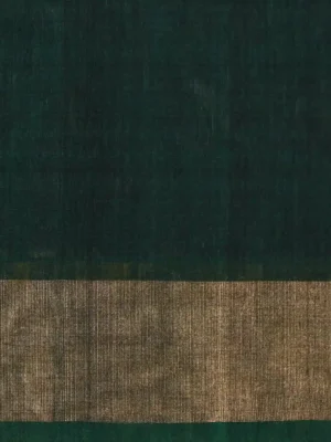 Red Pochampally Silk Cotton Saree With Dark Green In Blouse