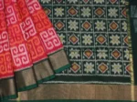 Red Pochampally Silk Cotton Saree with Dark Green Pallu