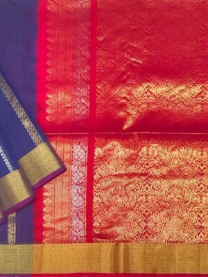 Dark Blue Silk Cotton Saree with Rani Pink Pallu
