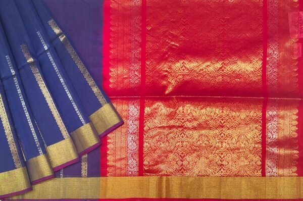 Dark Blue Silk Cotton Saree with Rani Pink Pallu